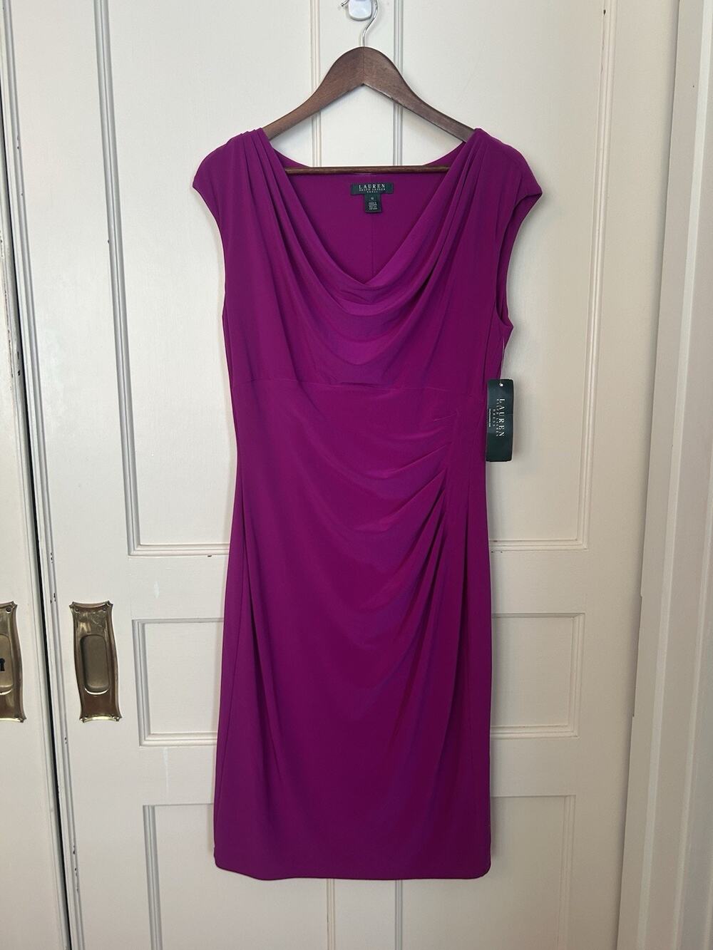 Lauren Ralph Lauren Ruched Waist Jersey Knee Length Dress Womens Size 12 NWT